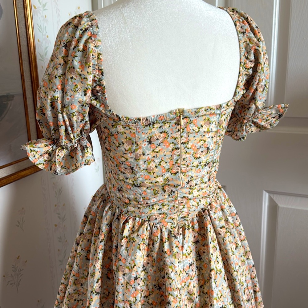 Thrifted/Vintage Floral Puff Sleeve Mini Dress - Picture 4 of 6